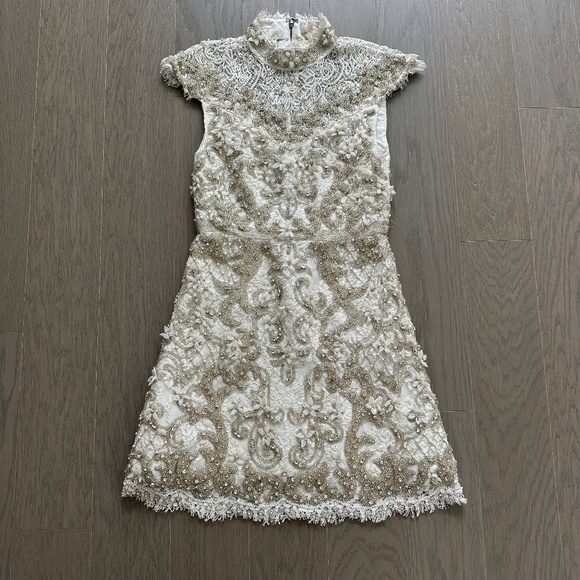 Alice + Olivia PRIA White Beaded Rhinestone Crystal Mini Dress Lace - Size 2 - Picture 2 of 14